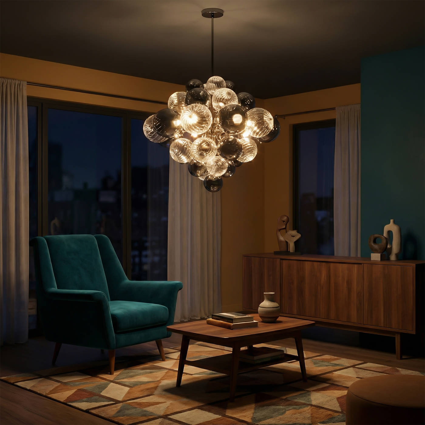 Suspension Cristalline Verre Soufflé & Ambiance Prestigieuse – Vela