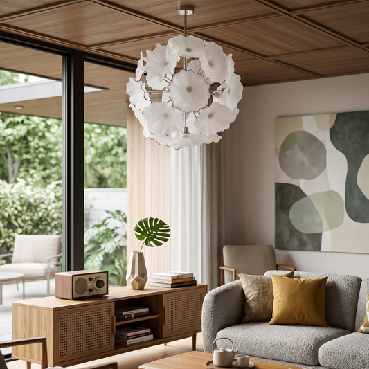 Lustre en Verre de Murano Blanc – Floréade