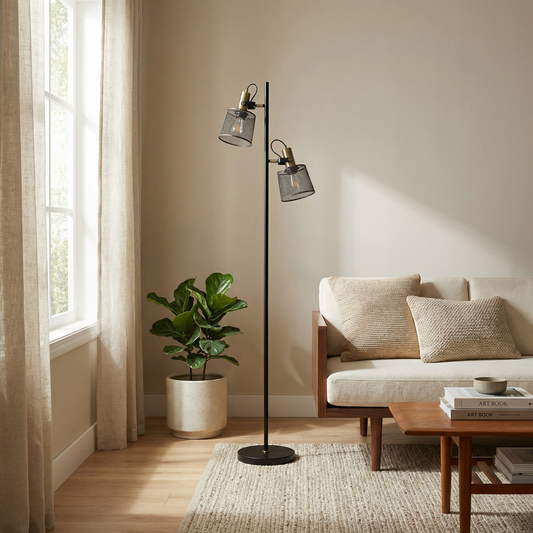 Lampadaire Noir Aluminium LED Double Tête – Tavela