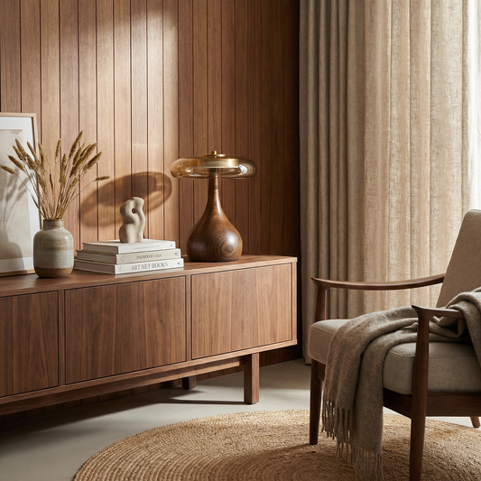 Lampe de Bureau en Bois et Verre Cuivré pour Chambre – Maderi