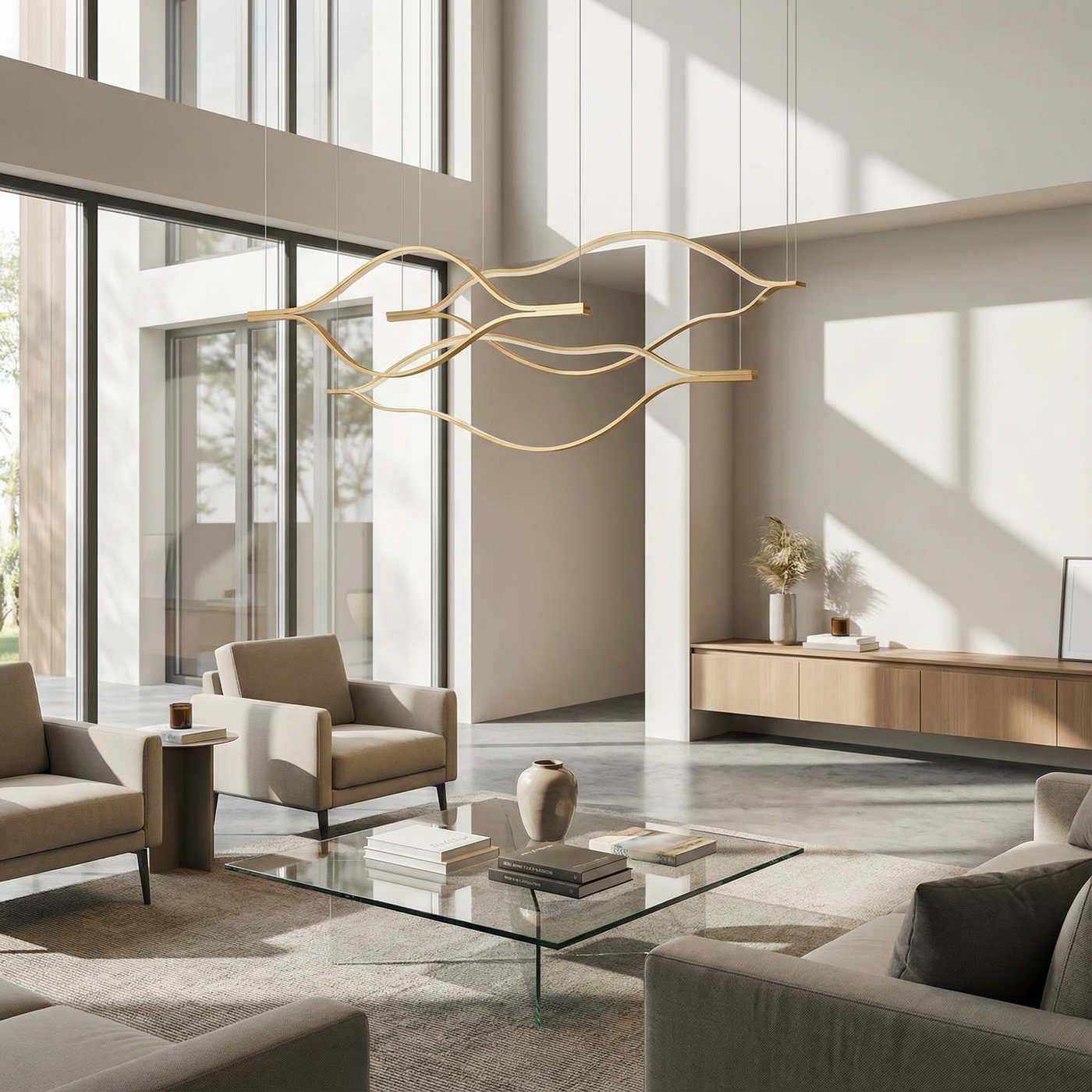 Lustre Postmoderne en Aluminium Doré  – Auralys