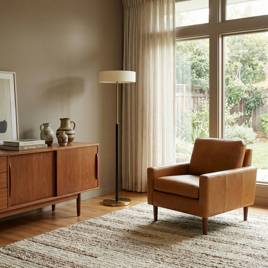 Lampe sur pied en verre et bois pour salon – Armonilleu