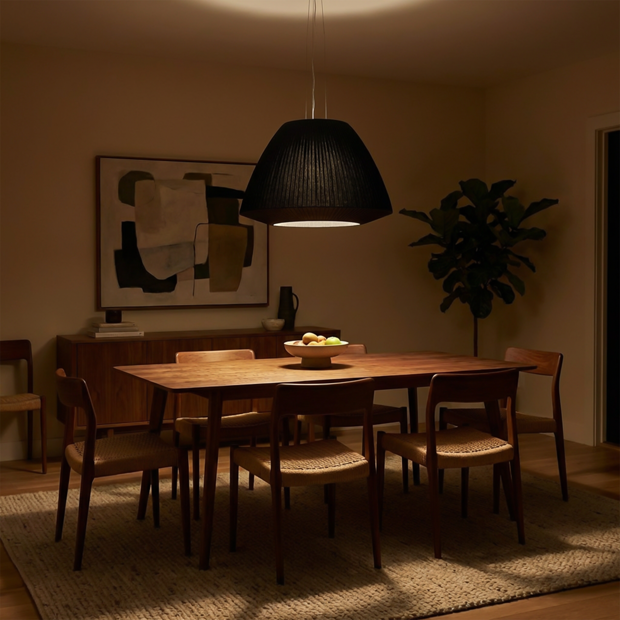 Lustre tissu plissé noir design salon – Modèle Neralyss