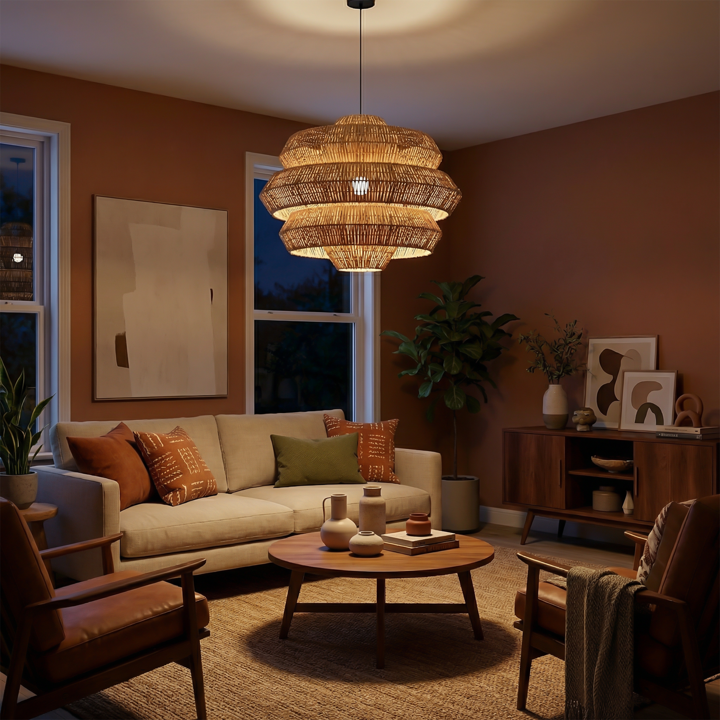 Suspension en rotin tressé style Wabi-Sabi pour salle à manger – Naiadis