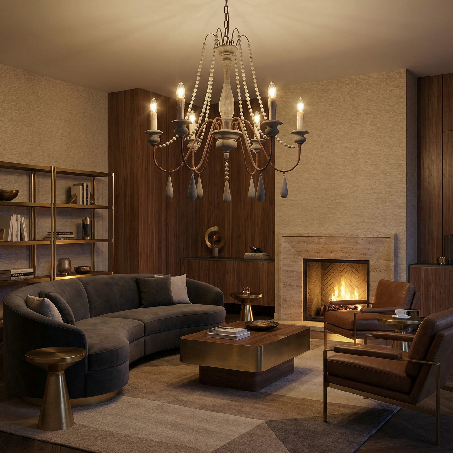 Lustre en bois blanc vintage pour salon – Elarisia