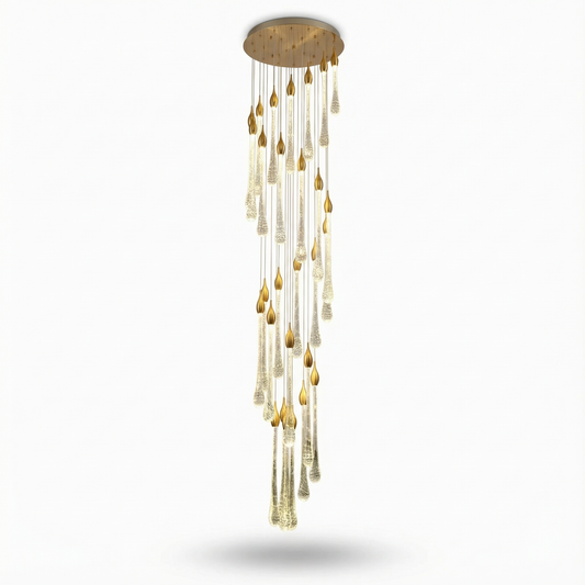 Lustre Cristal Doré pour Escalier – Cristalya