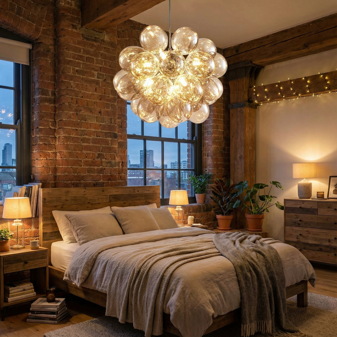 Lustre en Verre Soufflé Beige Foncé pour Salon – Orbalique