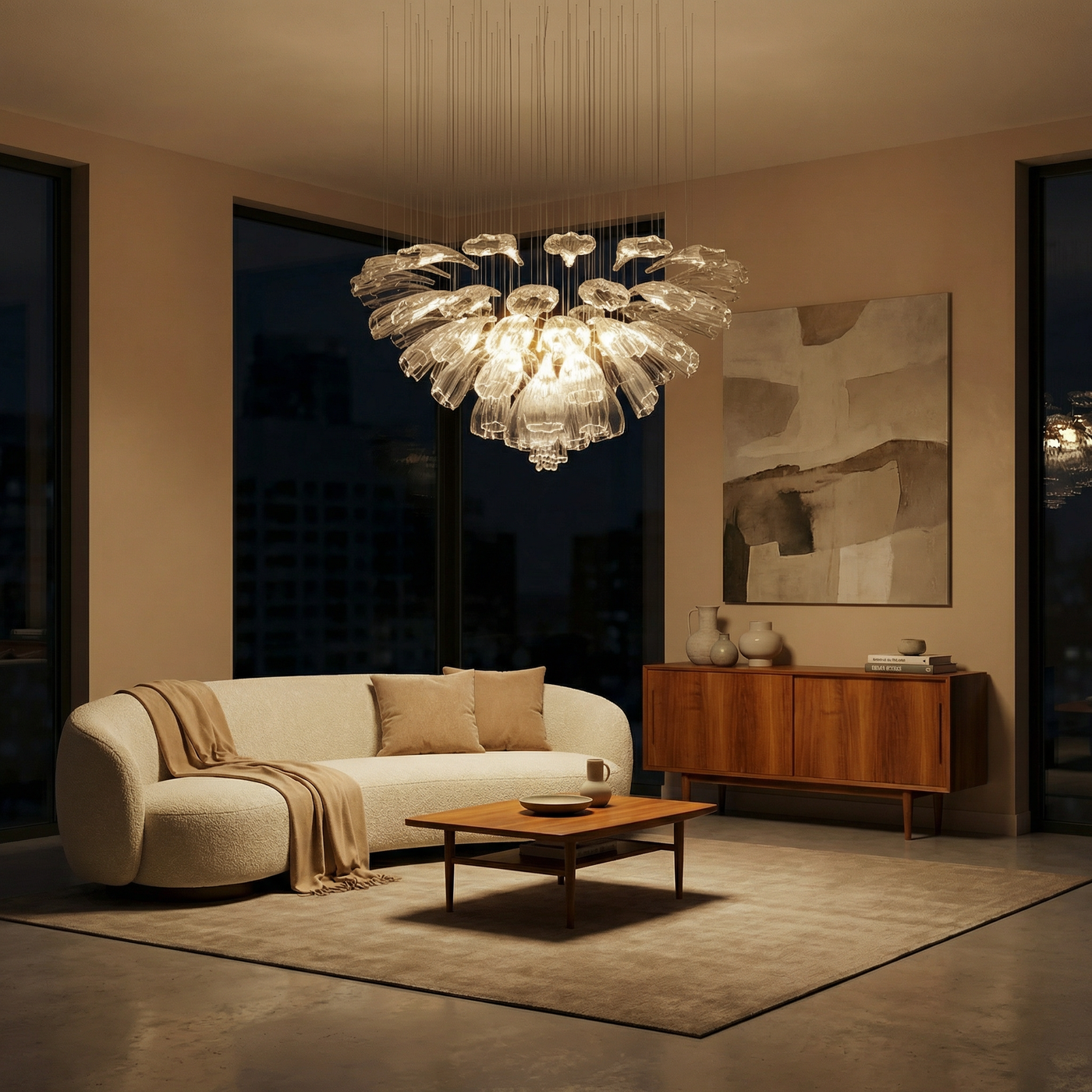 Lustre Cristal Moderne et Acier pour Salon – Mirellia