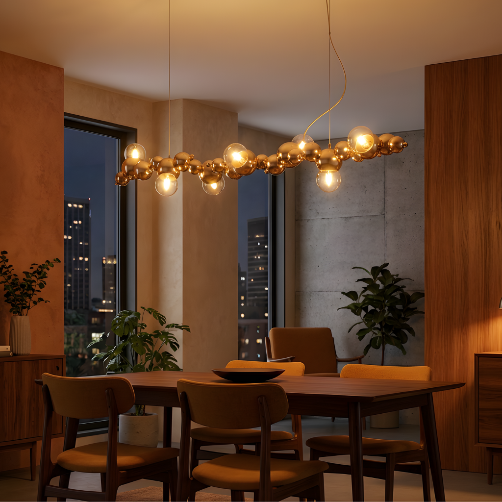 Suspension Métal Doré Verres Bulles LED – Citrona