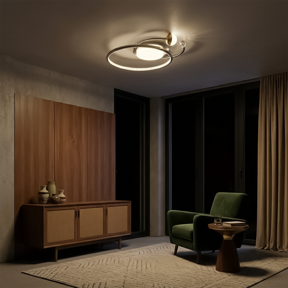 Lustre LED moderne en aluminium doré pour salon – Alumorio