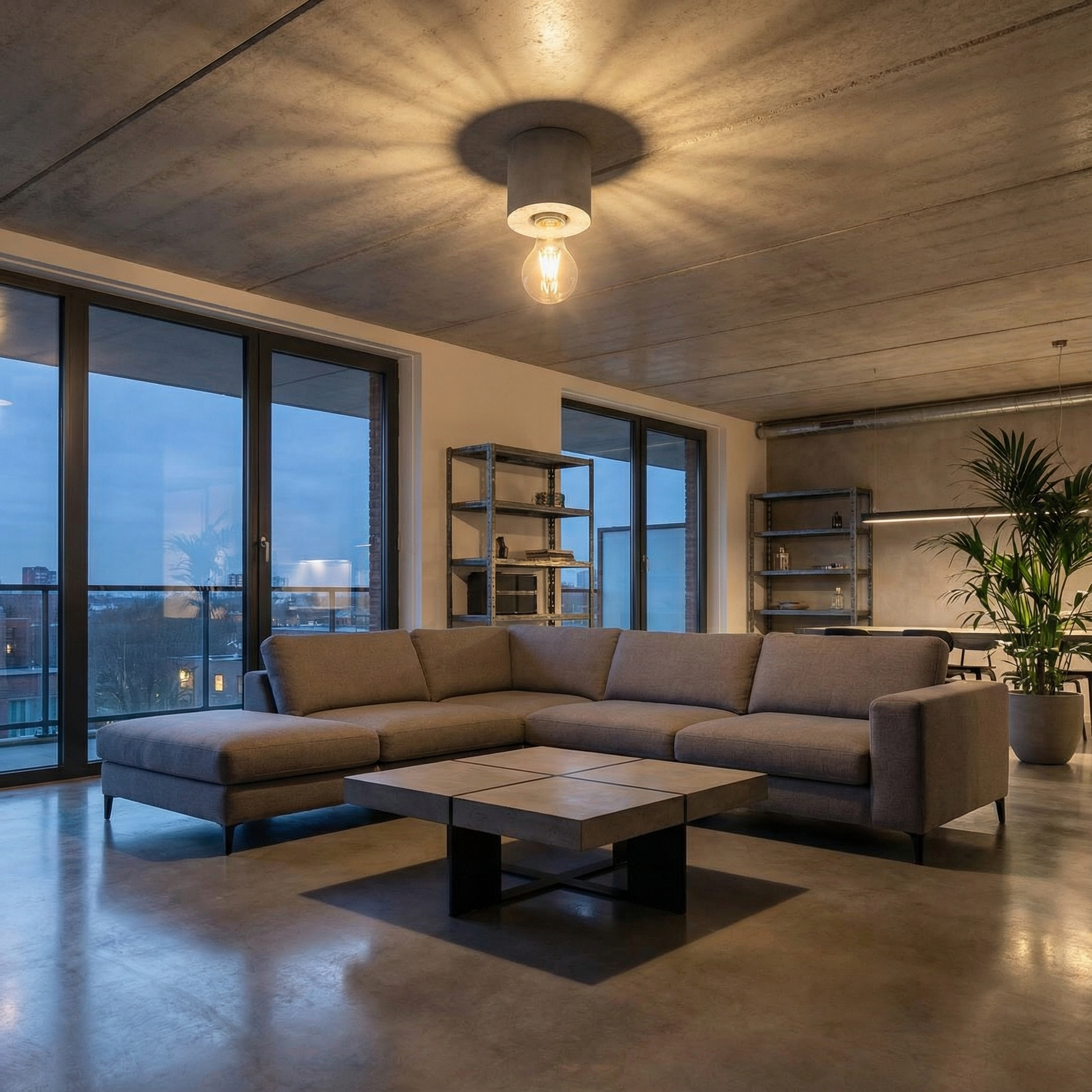 Plafonnier béton gris minimaliste salon – Modèle Arkanor