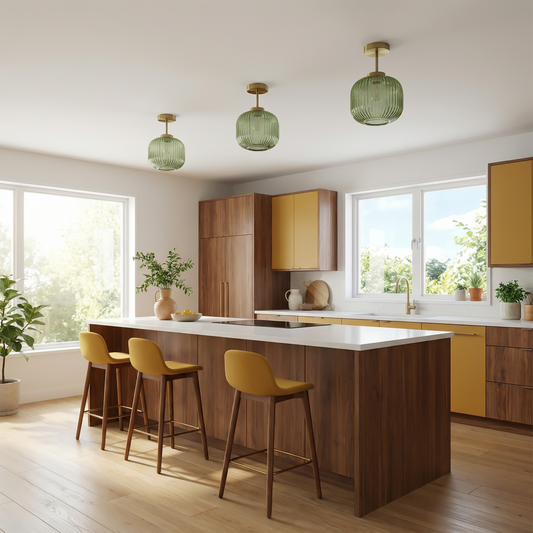 Plafonnier en verre strié rétro pour salon et couloir – Crescianea