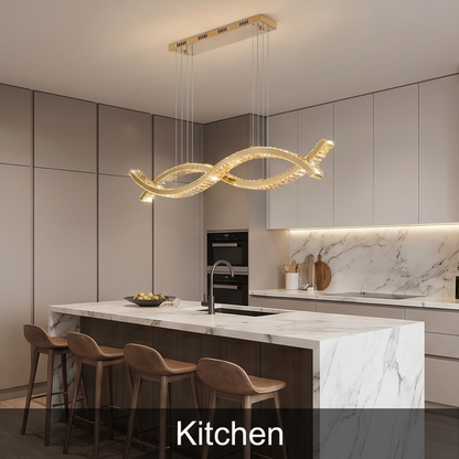 Suspension Linéaire Cristal et Acier Doré – Evos
