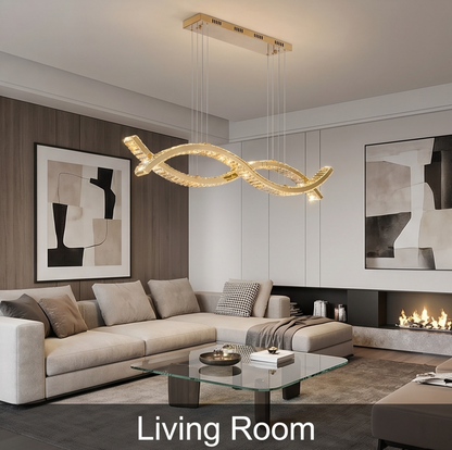 Suspension Linéaire Cristal et Acier Doré – Evos