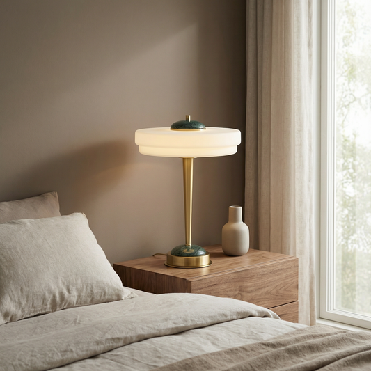 Lampe de chevet tactile blanc et or design postmoderne Zenith