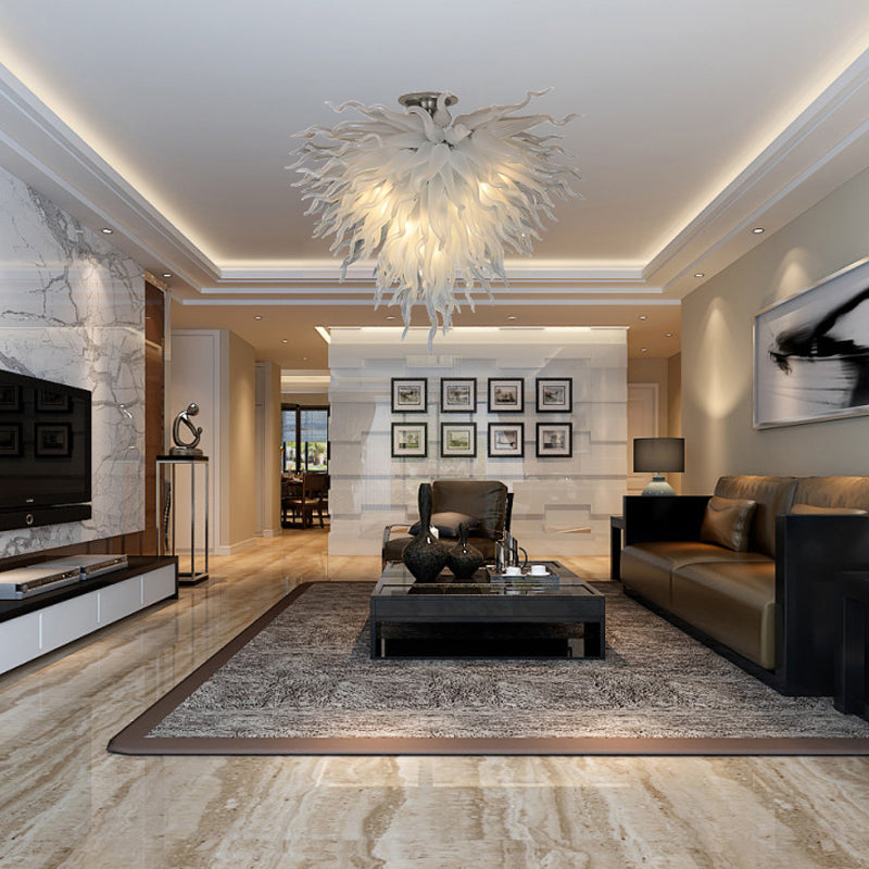 Lustre en Verre Soufflé Blanc Style Chihuly – Celestiar