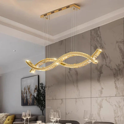 Suspension elegante verre lumineux cristal dore Evos ambiance chic - vue 2