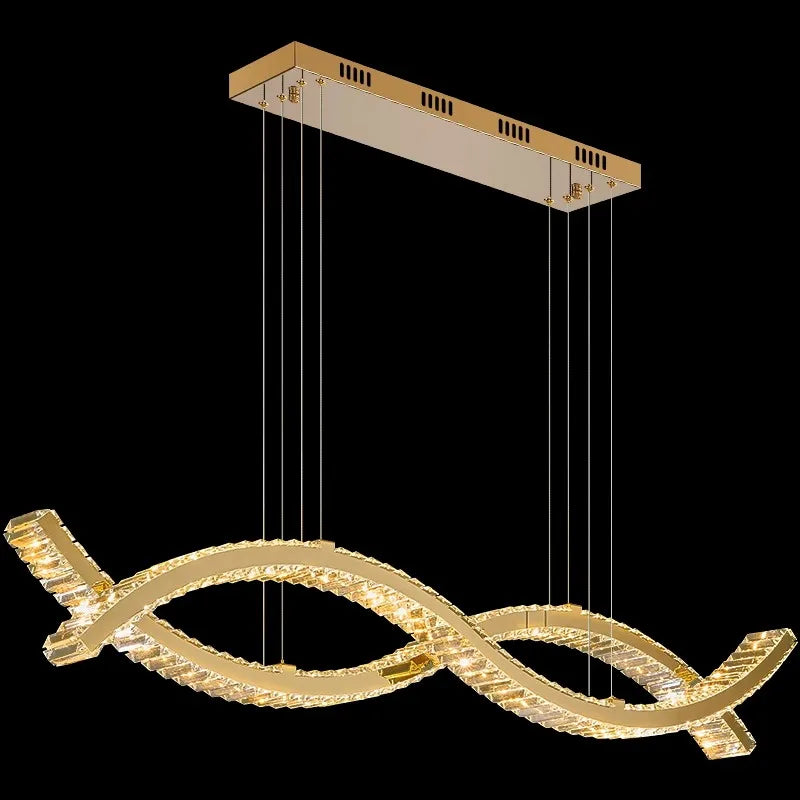 Suspension elegante verre lumineux cristal dore Evos ambiance chic - vue 4