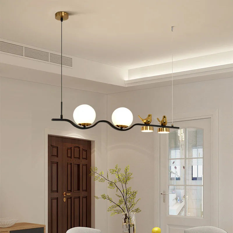 Suspension Deux Boules Verre Laiteux & Duo Poétique – Mirabella