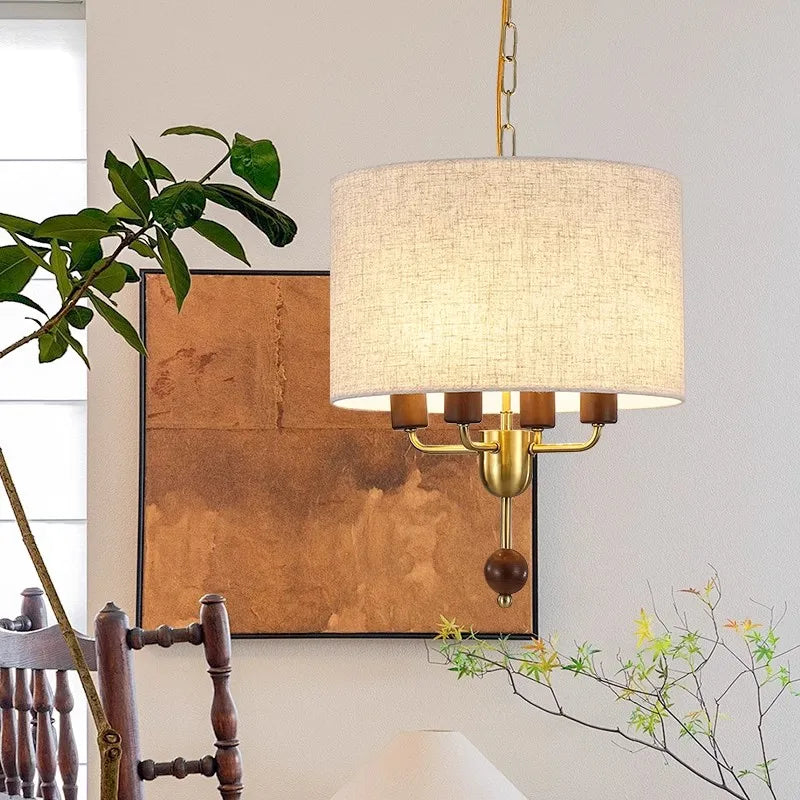 Suspension Minimaliste Bois Naturel & Abat-jour Tissu – Celestia