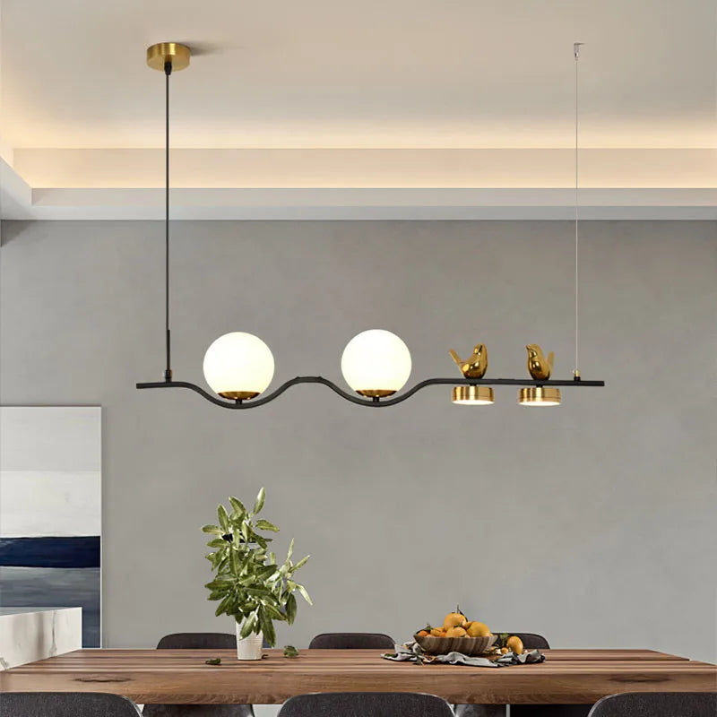 Suspension Deux Boules Verre Laiteux & Duo Poétique – Mirabella