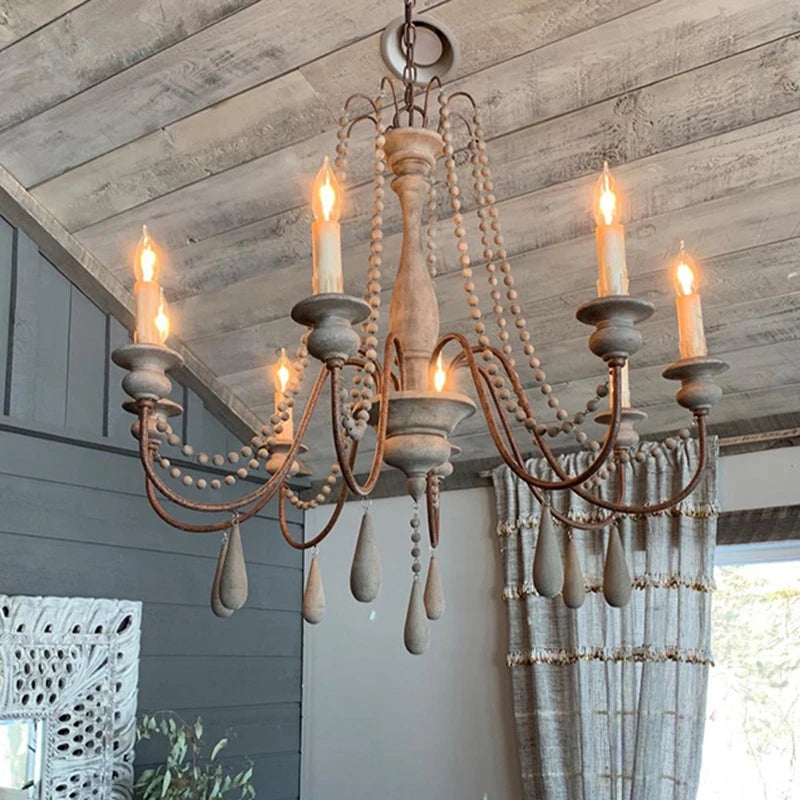 Lustre en bois blanc vintage pour salon – Elarisia