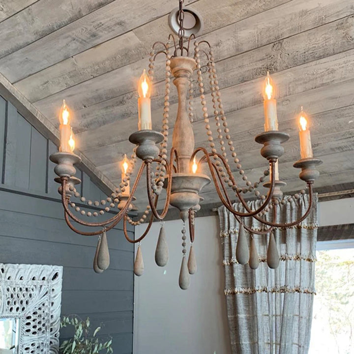 Lustre en bois blanc vintage pour salon – Elarisia