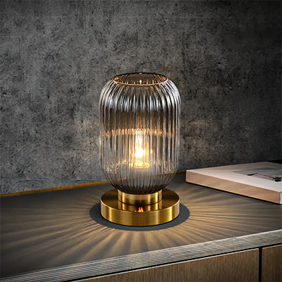Nordic Design Vetro Table Lamp in Fluted Glass with Brushed Gilded Metal Base - View 5