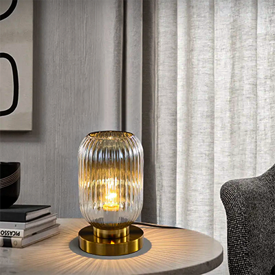 Nordic Design Vetro Table Lamp in Fluted Glass with Brushed Gilded Metal Base - View 11
