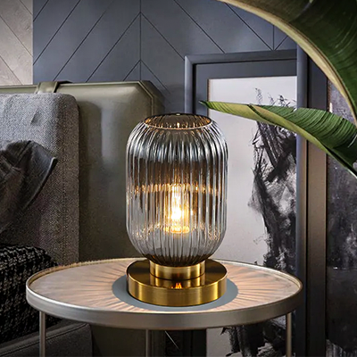 Nordic Design Vetro Table Lamp in Fluted Glass with Brushed Gilded Metal Base - View 4