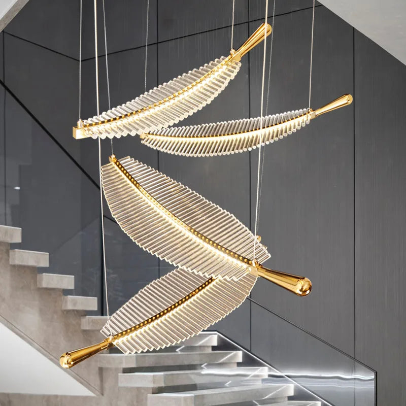 Lustre LED en Cristal à Feuilles pour Salon et Escalier – Caeluxia