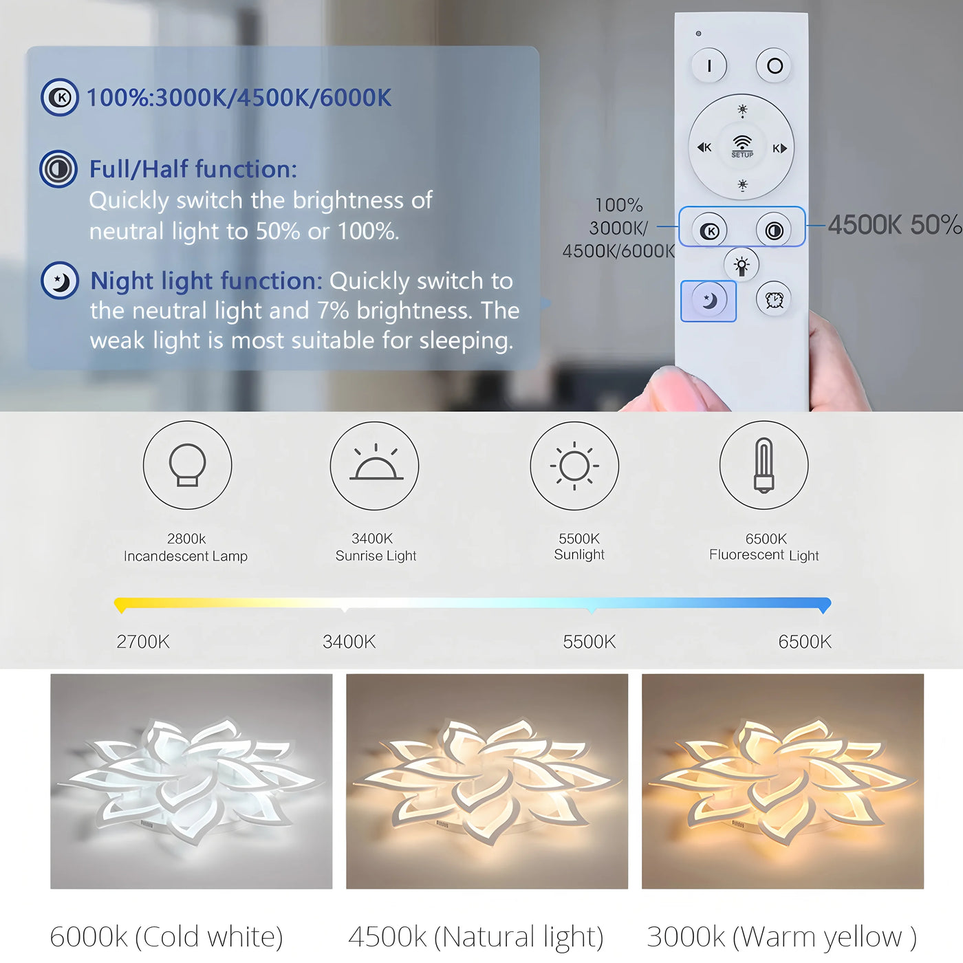 Plafonnier Acrylique Moderne Dimmable pour Salon/Chambre – Caeleste