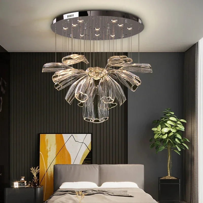 Lustre Cristal Moderne et Acier pour Salon – Mirellia