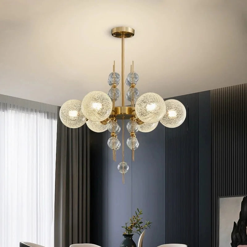 Suspension en acier poli et verre doré pour salon et cuisine – Aurelice