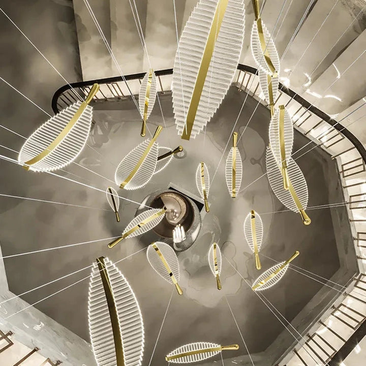 Lustre LED en Cristal à Feuilles pour Salon et Escalier – Caeluxia