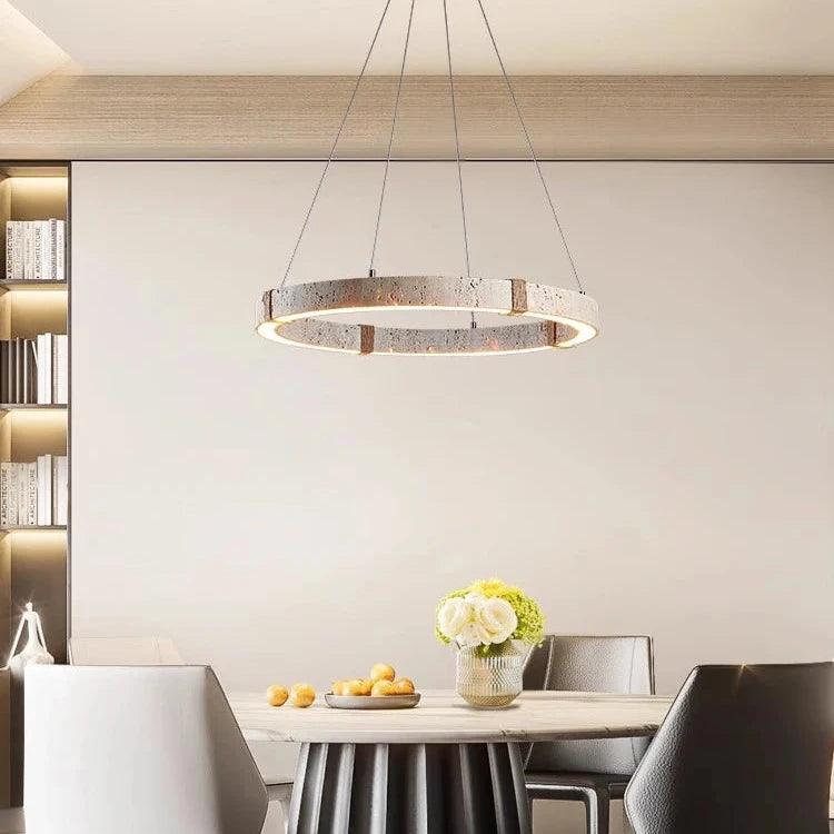 Lustre contemporain en pierre et acier pour salle à manger – Silexor