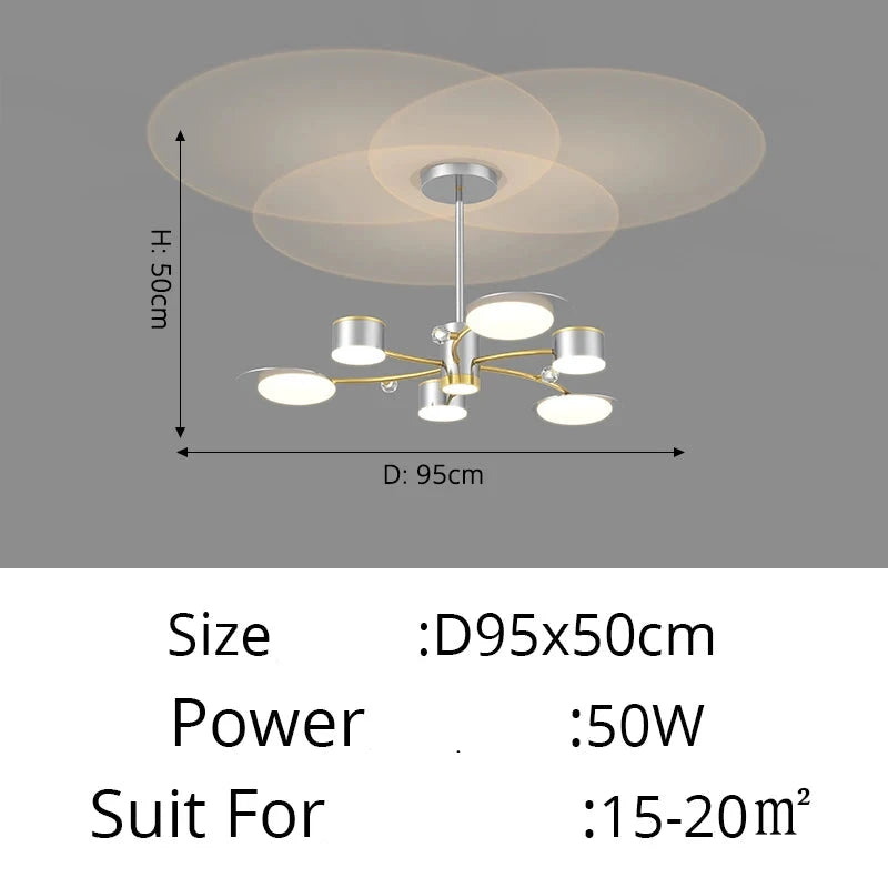 Lustre LED moderne en aluminium doré pour salon – Alumoria