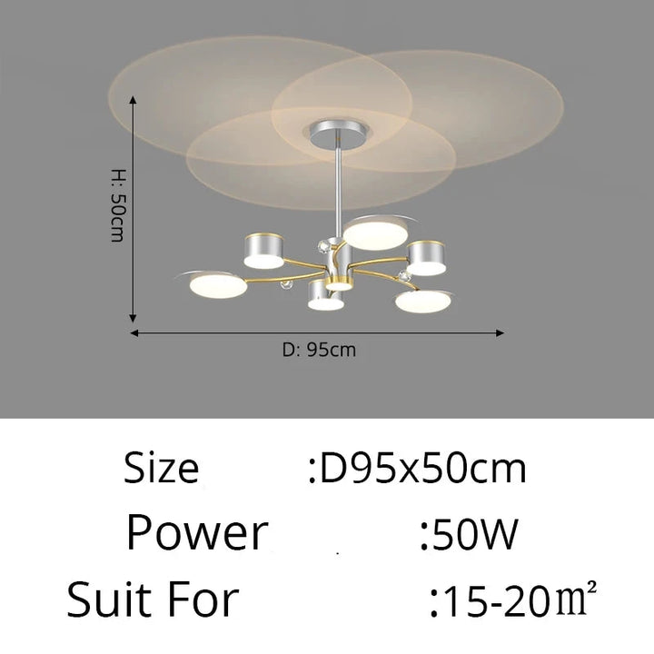 Lustre LED moderne en aluminium doré pour salon – Alumoria