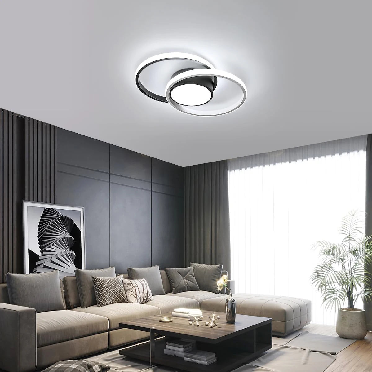 Plafonnier LED moderne en aluminium blanc 6500K pour chambre – Caelux