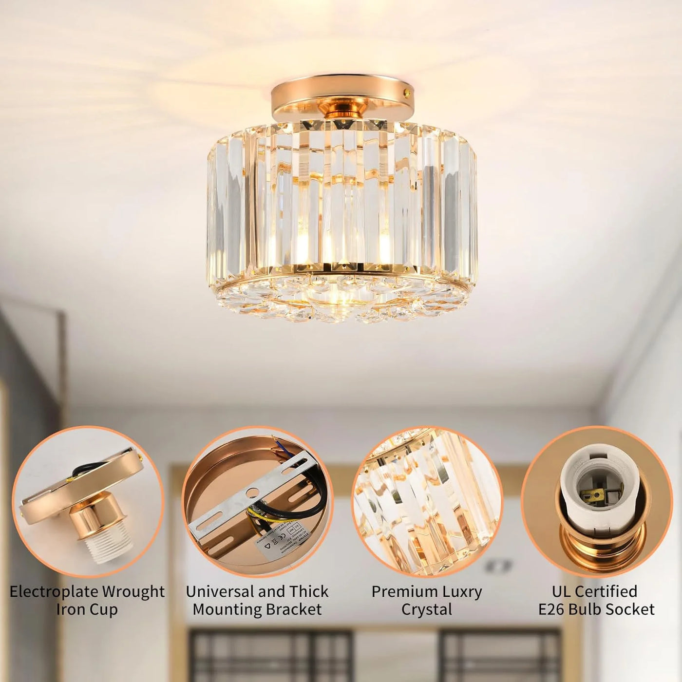 Plafonnier Cristal Doré Contemporain – Seraphine