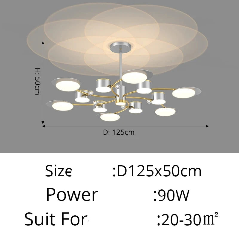 Lustre LED moderne en aluminium doré pour salon – Alumoria
