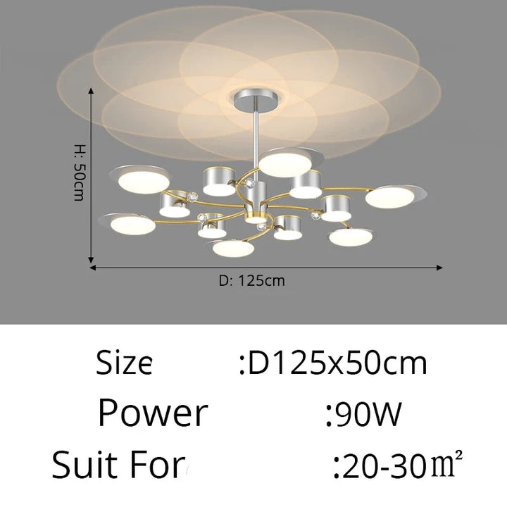 Lustre LED moderne en aluminium doré pour salon – Alumoria