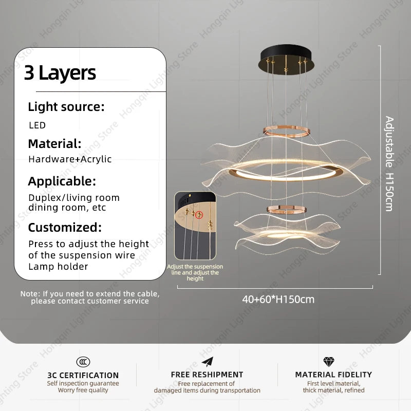 Suspension LED moderne en acrylique pour salon – Célinova