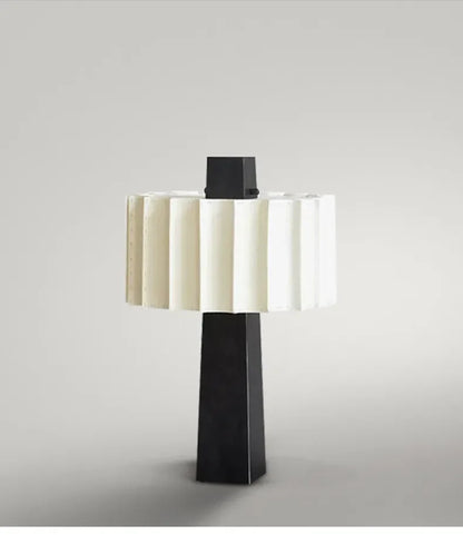 Scandinavian minimalist black table lamp Norélys with pleated white lampshade – view 10