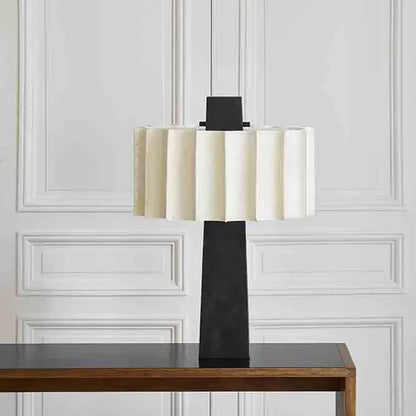 Scandinavian minimalist black table lamp Norélys with pleated white lampshade – view 5