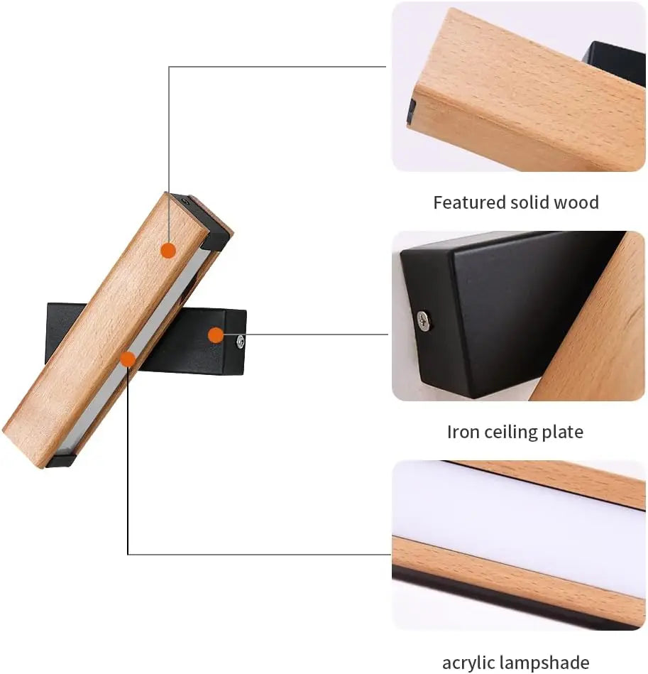 Applique murale en bois rotative 360° pour chambre – Serenalo