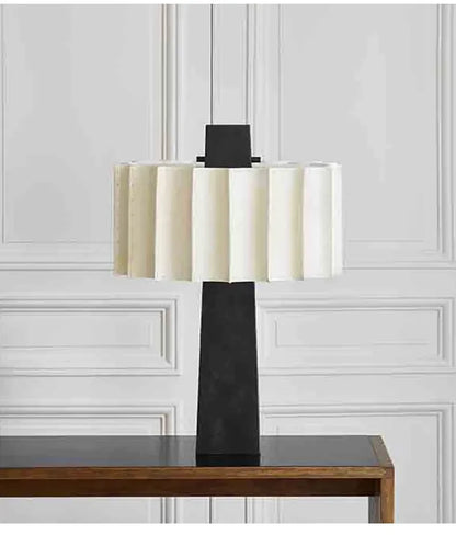 Scandinavian minimalist black table lamp Norélys with pleated white lampshade – view 12