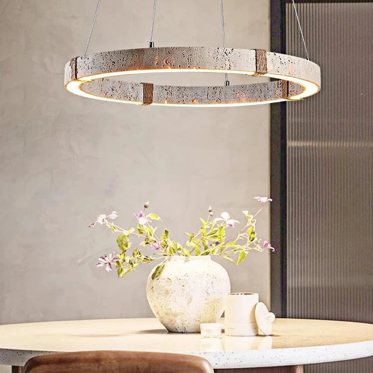 Lustre contemporain en pierre et acier pour salle à manger – Silexor