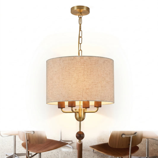 Suspension Minimaliste Bois Naturel & Abat-jour Tissu – Celestia - Lumière