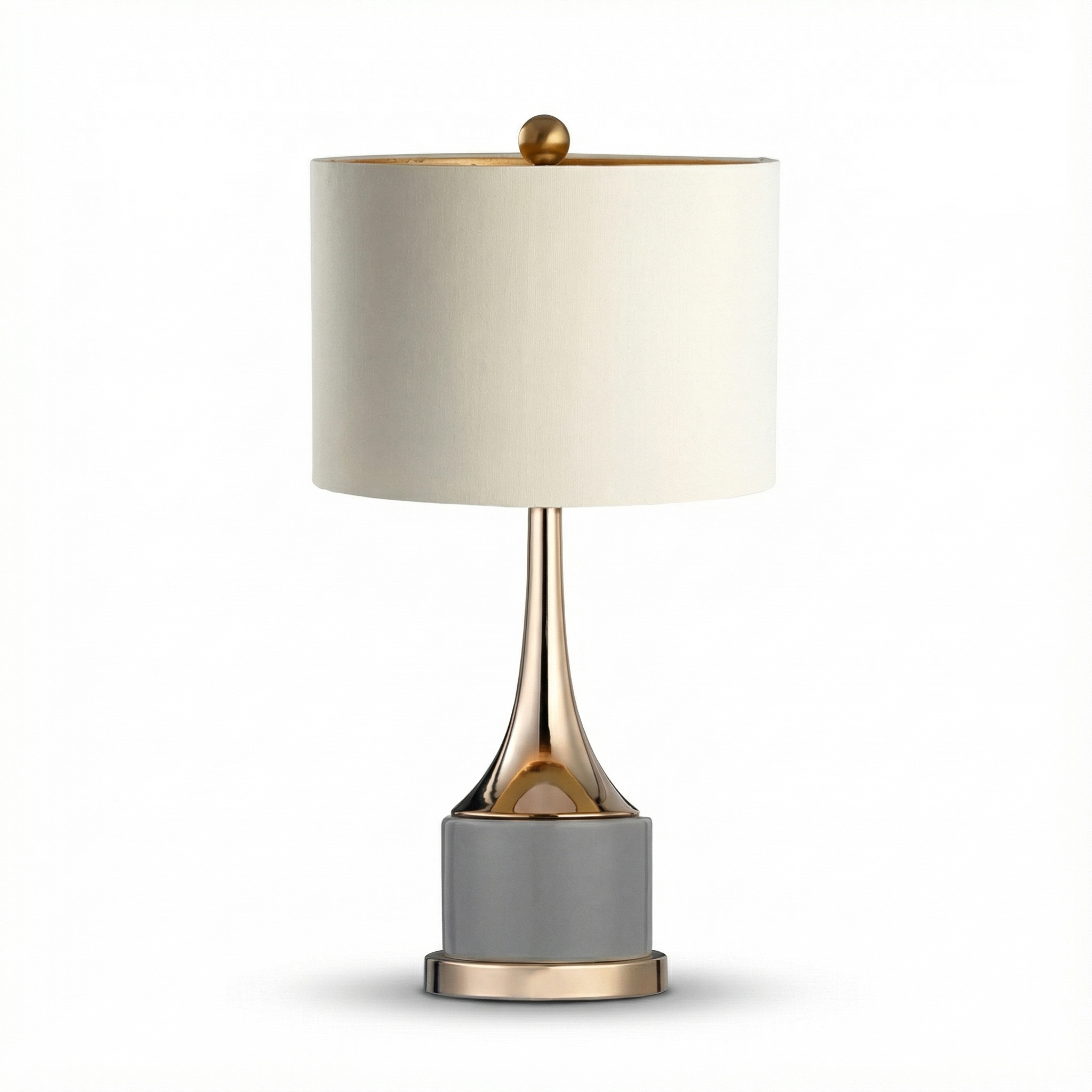 Lampe de chevet Vénusia design sobre avec corps fer doré et abat-jour tissu blanc - vue 1